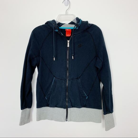 Nike Black Full Zip Hoodie Athletic Sweatshirt Medium Y2K - Picture 1 of 5